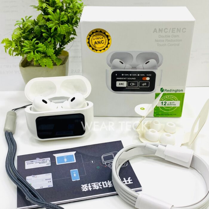 Airpods A9 Pro Earbuds 2024 TWS In-Ear Earbuds ANC/ENC Wireless Earphones LED Touch Screen Noise Cancelling LED Alarm Clock